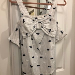 White bow cold shoulder top large